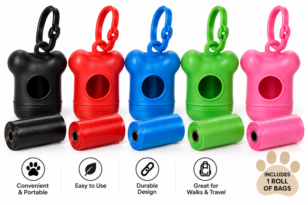 Dog Waste Bag Dispenser with Clip & 12 Bags – Portable Pet Cleanup Bag Holder