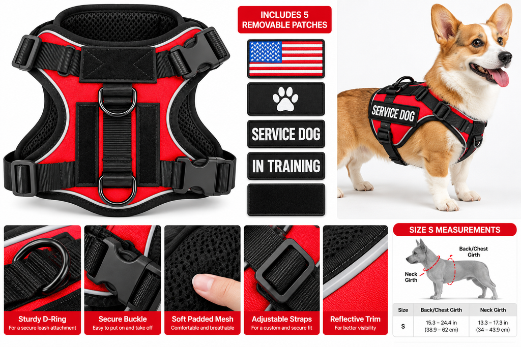 Adjustable Reflective Dog Vest Harness with Removable Patches