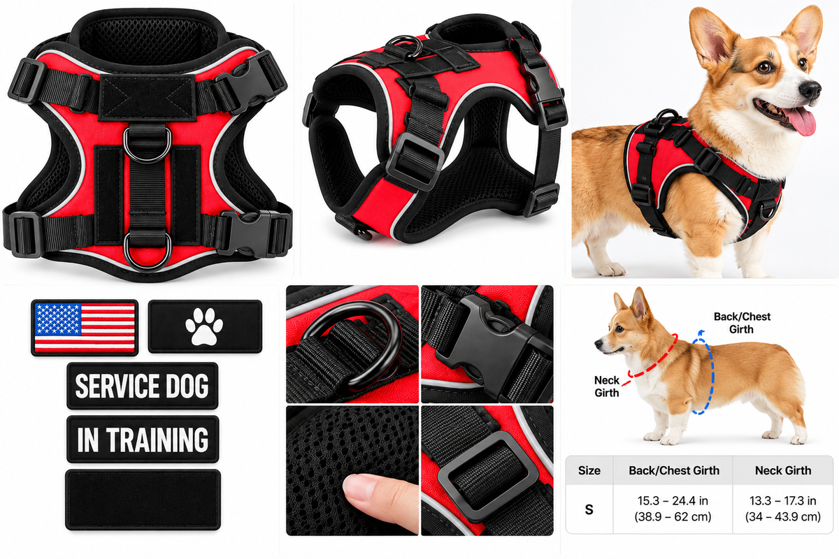Adjustable Reflective Dog Vest Harness with Removable Patches