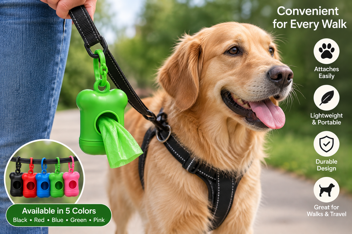 Dog Waste Bag Dispenser with Clip & 12 Bags – Portable Pet Cleanup Bag Holder