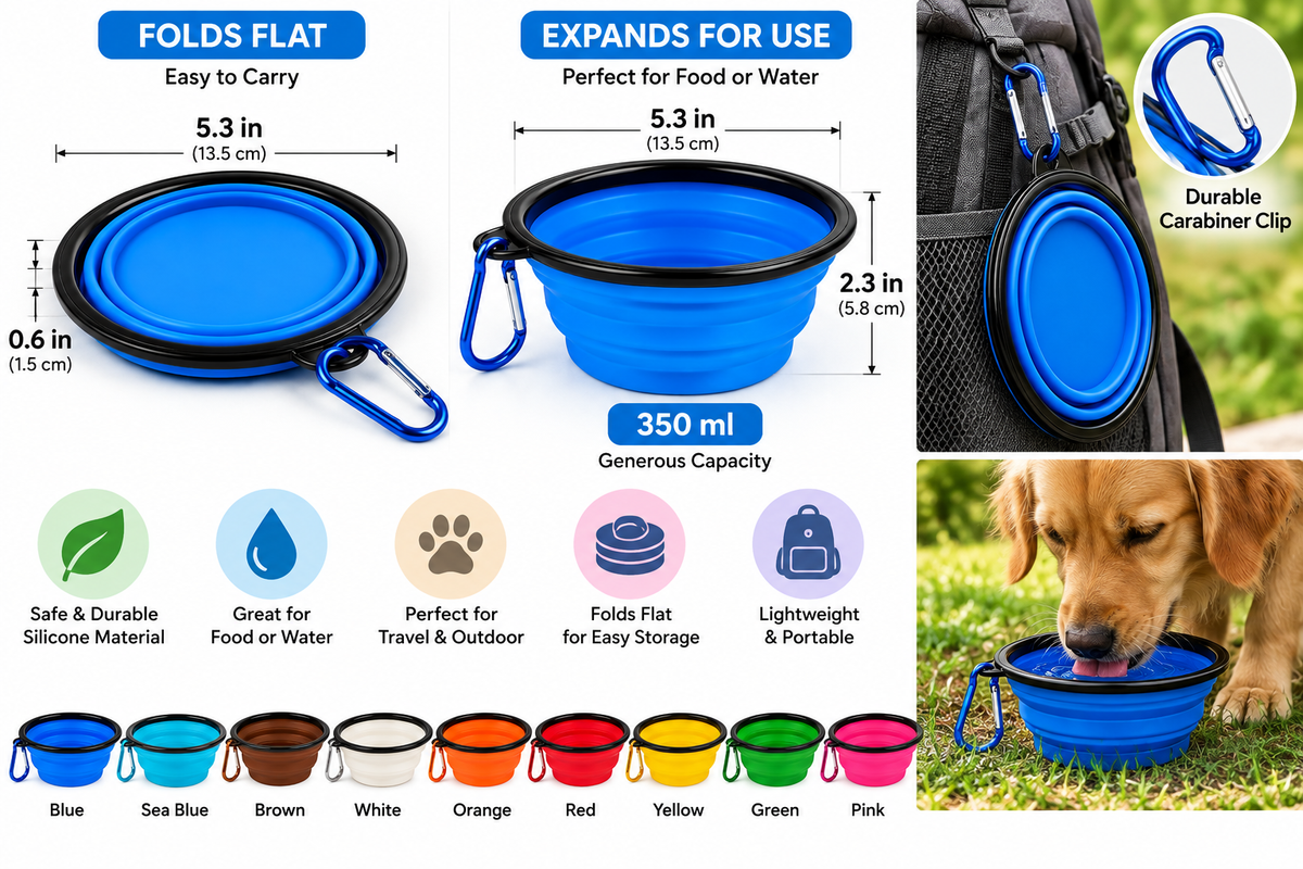 2-Pack Collapsible Silicone Pet Bowls – Portable Travel Bowls for Dogs & Cats